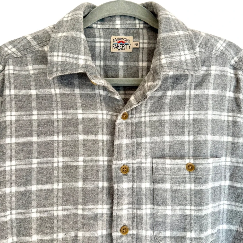 Faherty Plaid Super Brushed Flannel Shirt‎ Men's Small Gray Cotton Button Down